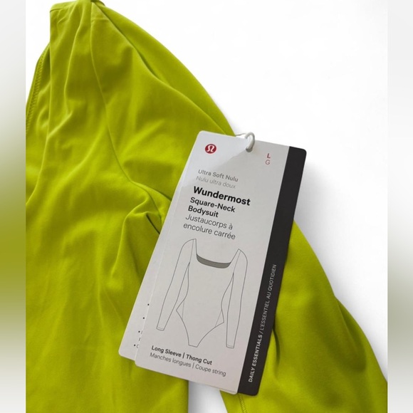 Lululemon Wundermost Square-Neck Long Sleeve Bodysuit Nulu Lime Green Size L NWT - Picture 3 of 5